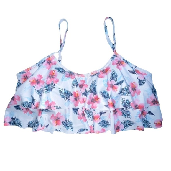 Other - ♥️Flounce Swimsuit Top White And Pink Floral